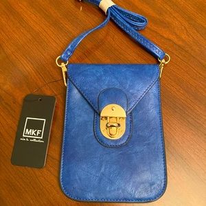 New MKF Blue Leather Crossbody Purse
